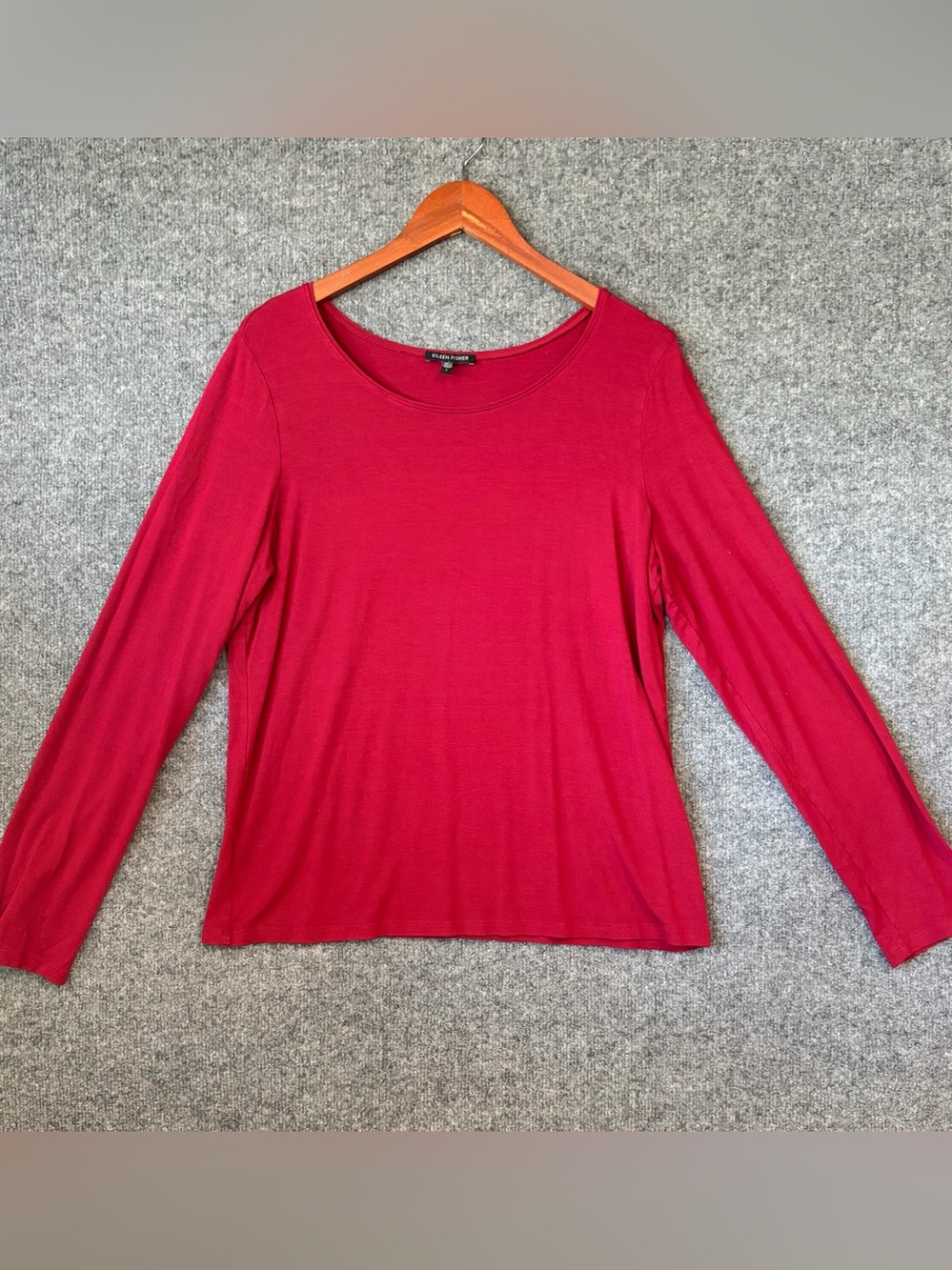 Eileen Fisher Raspberry Red Long-Sleeve Scoop Neck Top